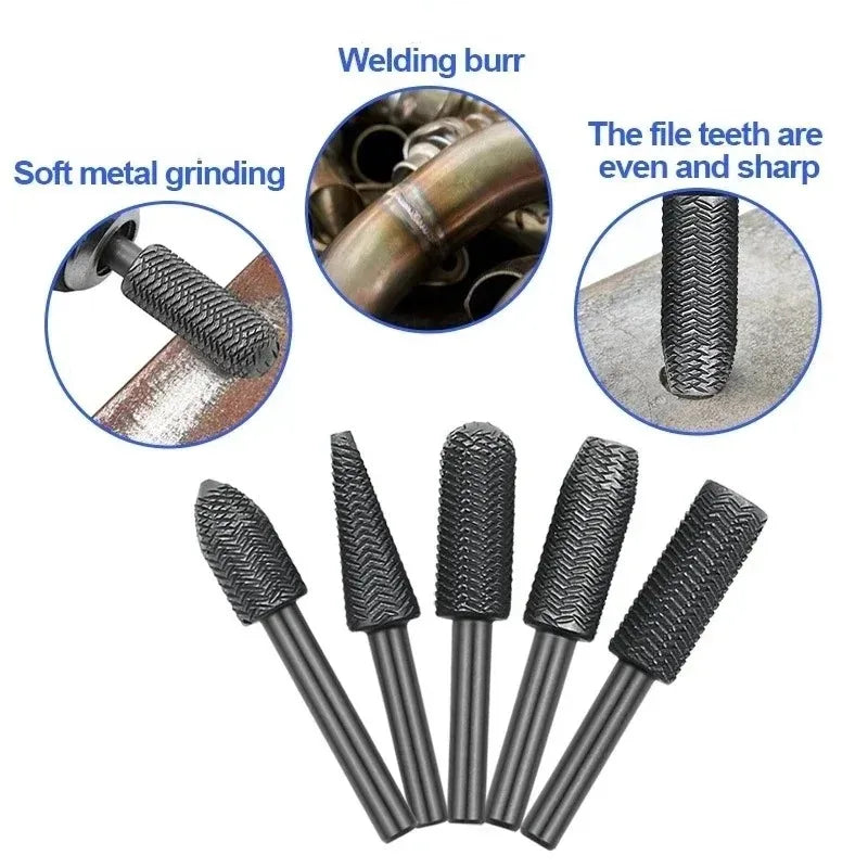 5-Piece Steel Rotary Rasp File Set (6mm Shank)