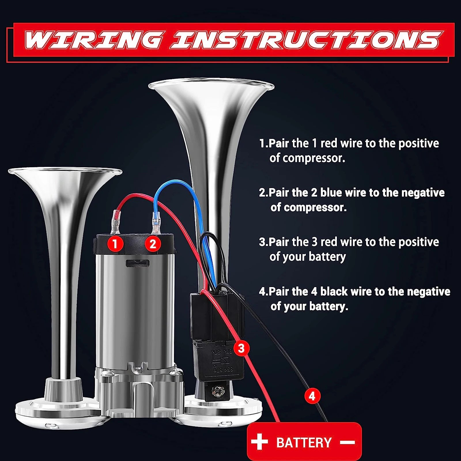12V Dual Trumpet Super Loud Electric Air Horn
