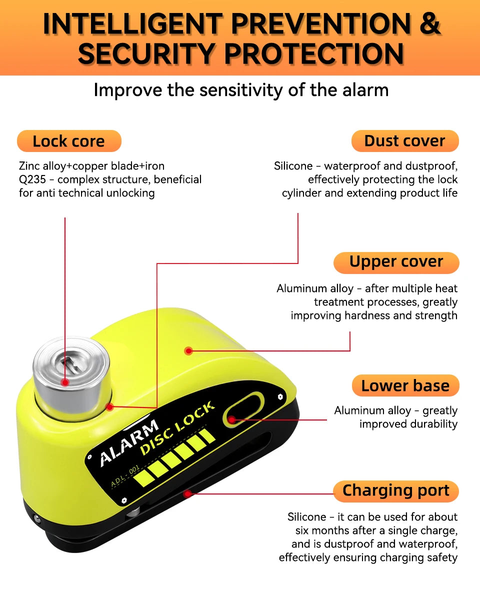120dB Motorcycle Disc Brake Alarm Lock