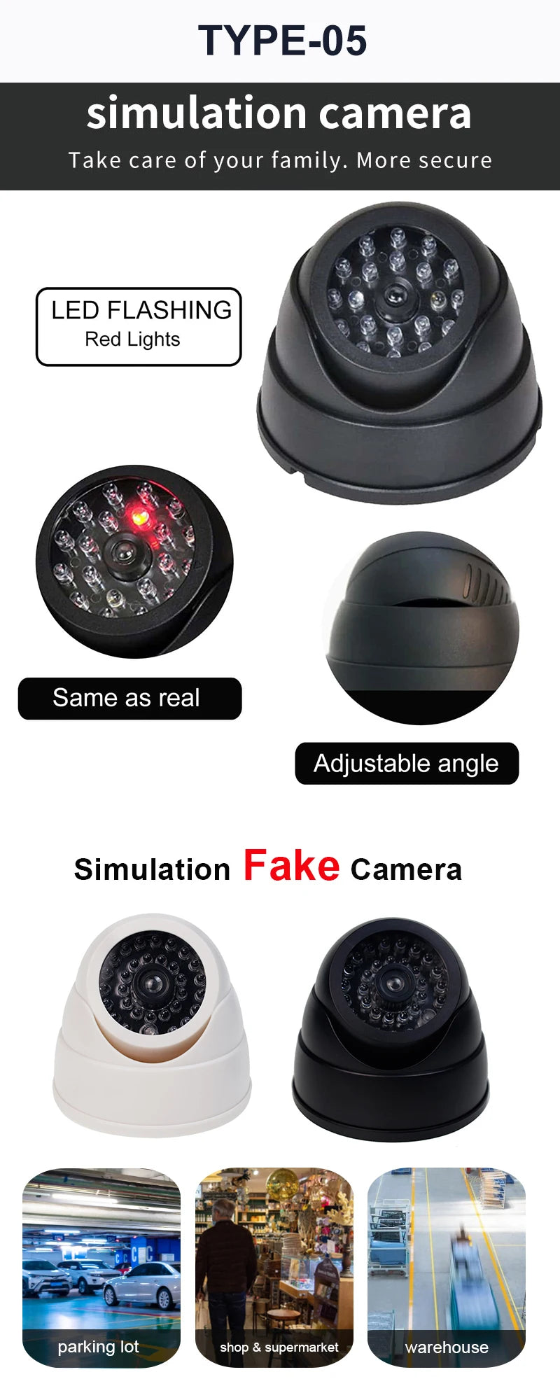 Dummy Dome Security Camera with Red LED Light