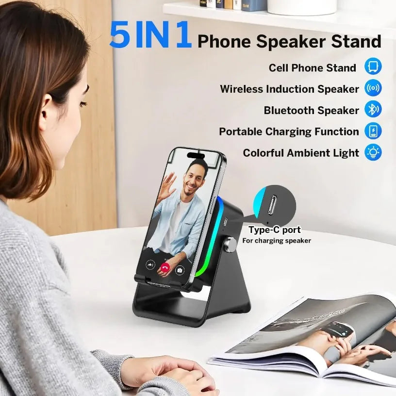 5-in-1 Bluetooth Speaker Phone Stand with RGB Light