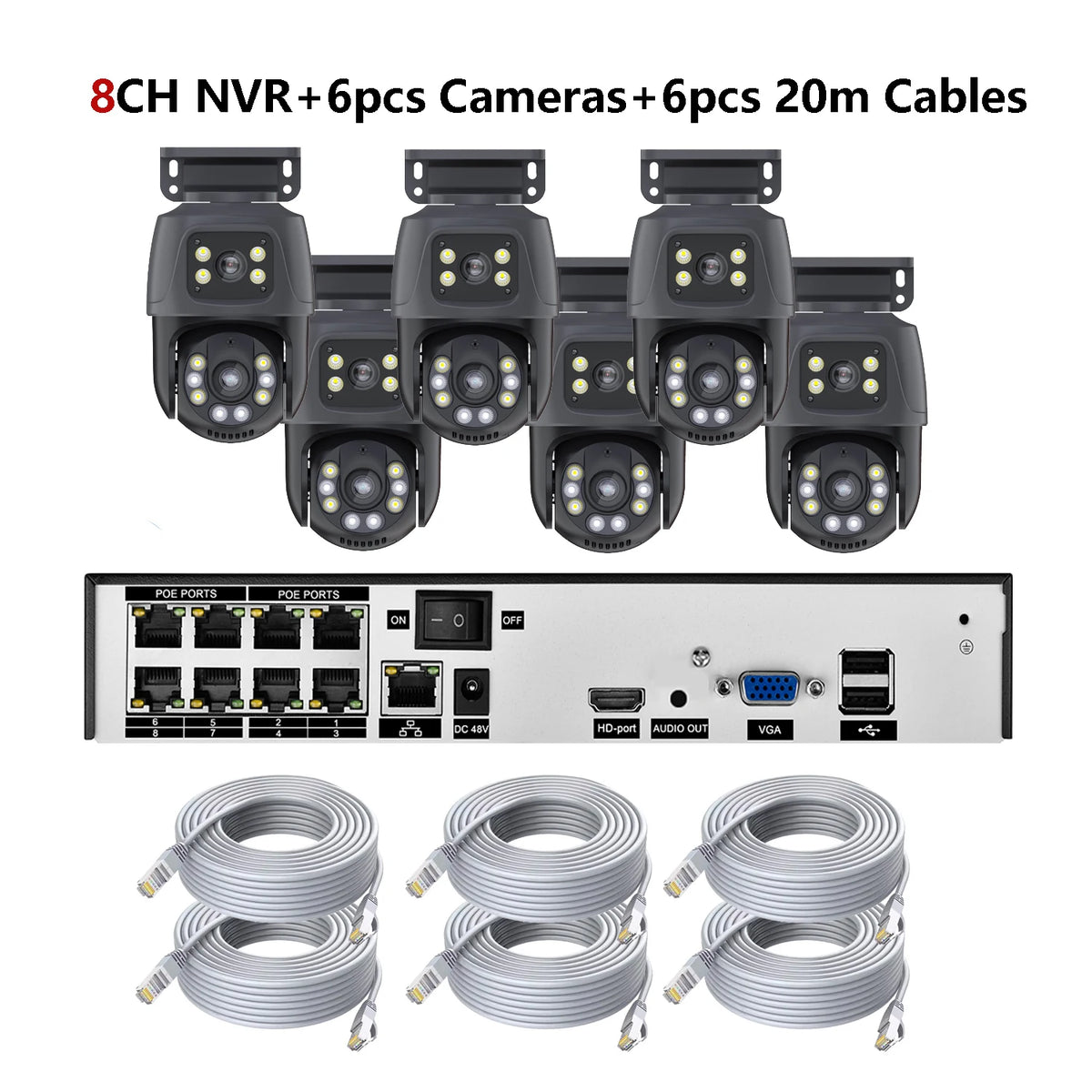 6MP Dual-Lens PTZ PoE Security Camera System