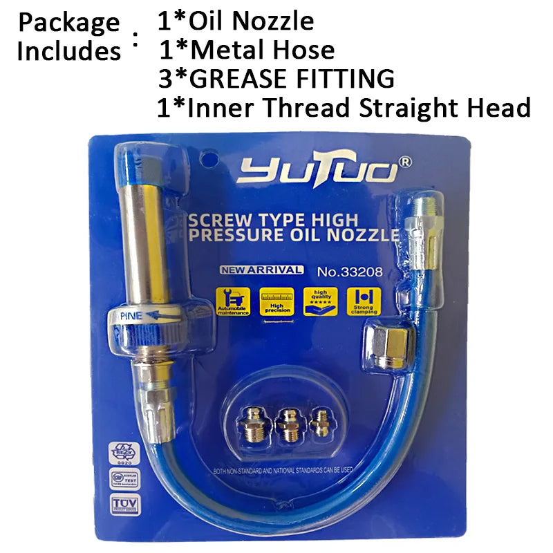 Quick-Release Locking Grease Gun Coupler with Flexible Hose