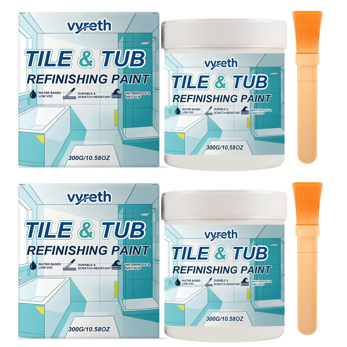 Tile & Tub Refinishing Paint – Waterproof Bathtub, Sink & Tile Repair Coating (10.6 oz)
