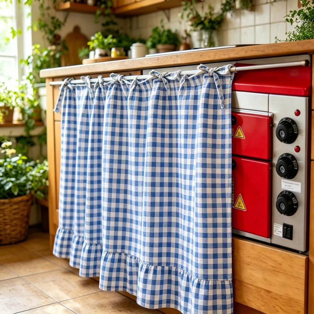 Farmhouse Plaid Kitchen Stove Cover with Ruffled Edges