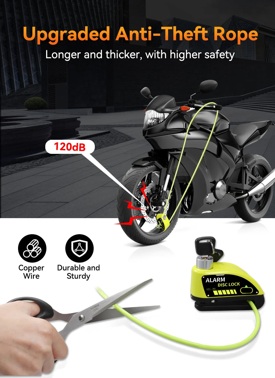120dB Motorcycle Disc Brake Alarm Lock