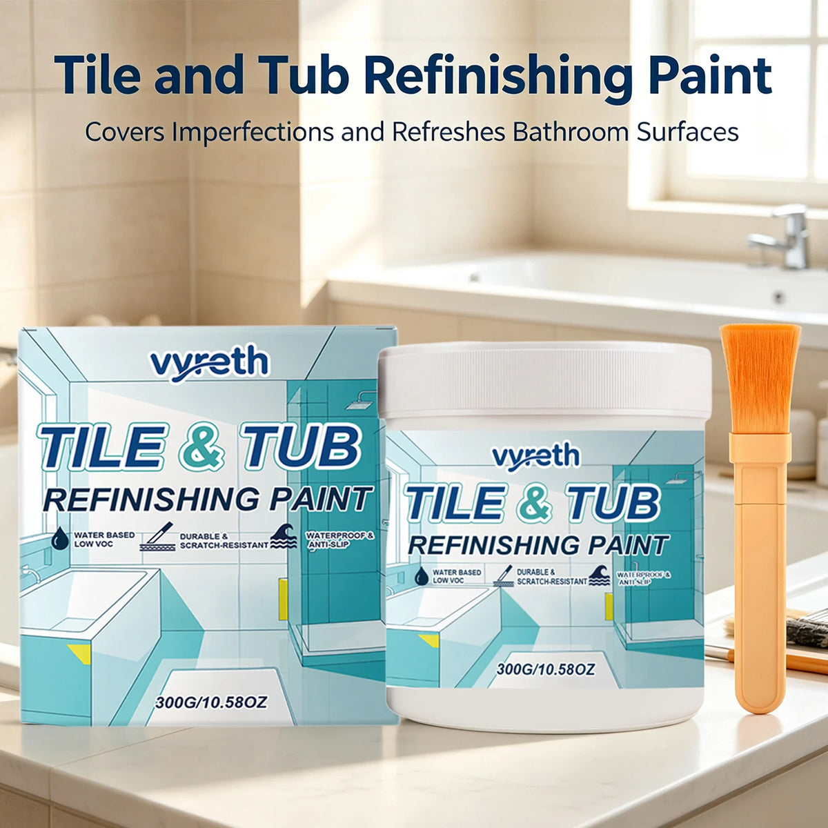 Tile & Tub Refinishing Paint – Waterproof Bathtub, Sink & Tile Repair Coating (10.6 oz)