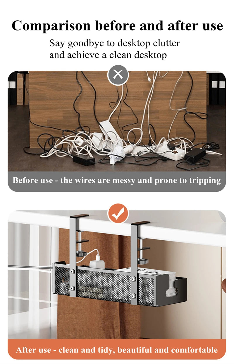 No-Drill Under Desk Cable Management Tray