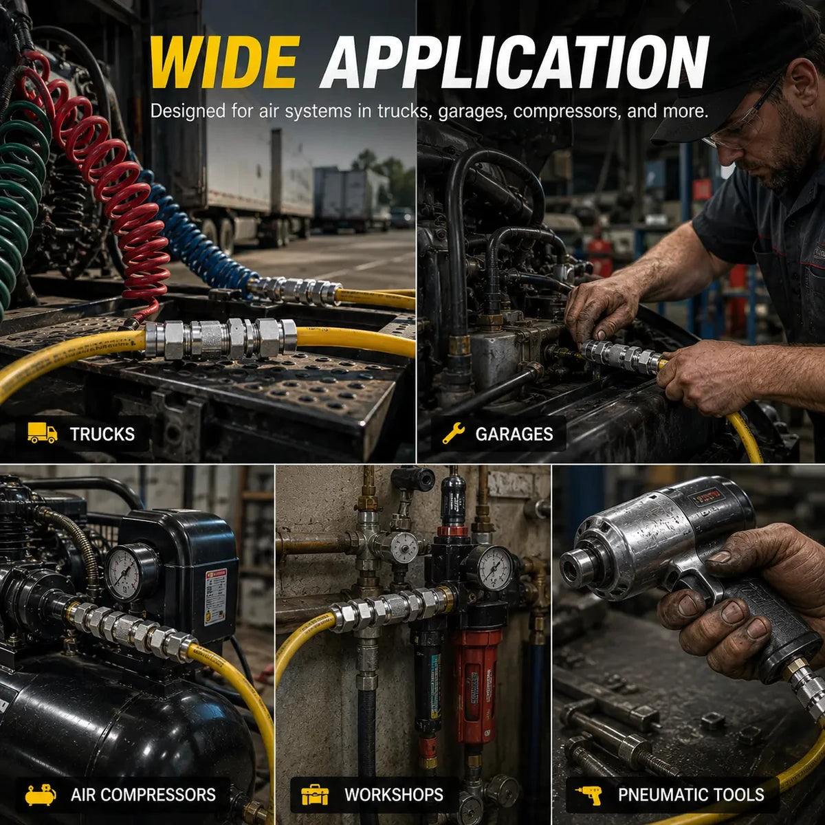 Heavy-Duty Push-to-Connect Pneumatic Air Line Fittings