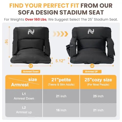 (2-Pack) 25" Heated Stadium Seats β Sofa-Style Comfort Anywhere