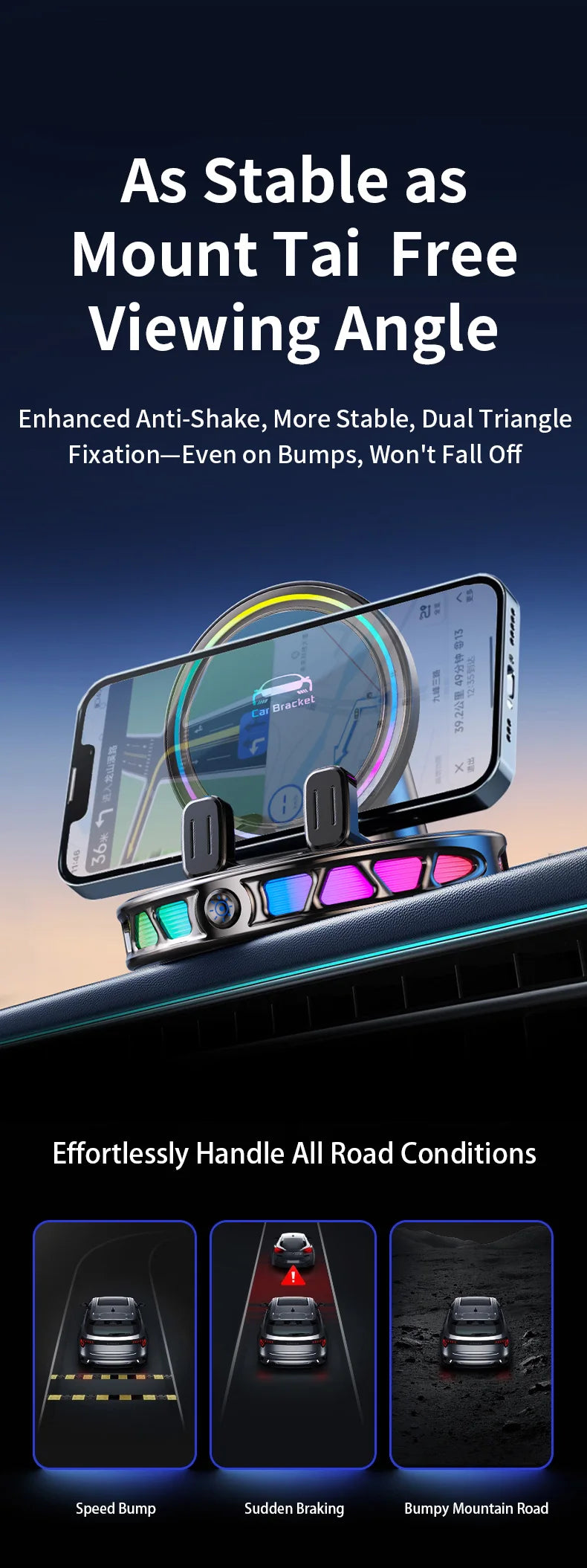 15W Auto-Clamping Wireless Car Charger with RGB Lights