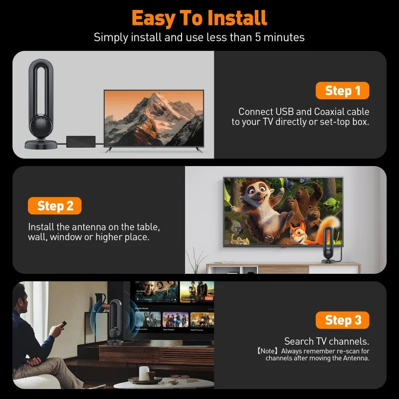 Indoor/Outdoor Digital HDTV Antenna with Signal Booster