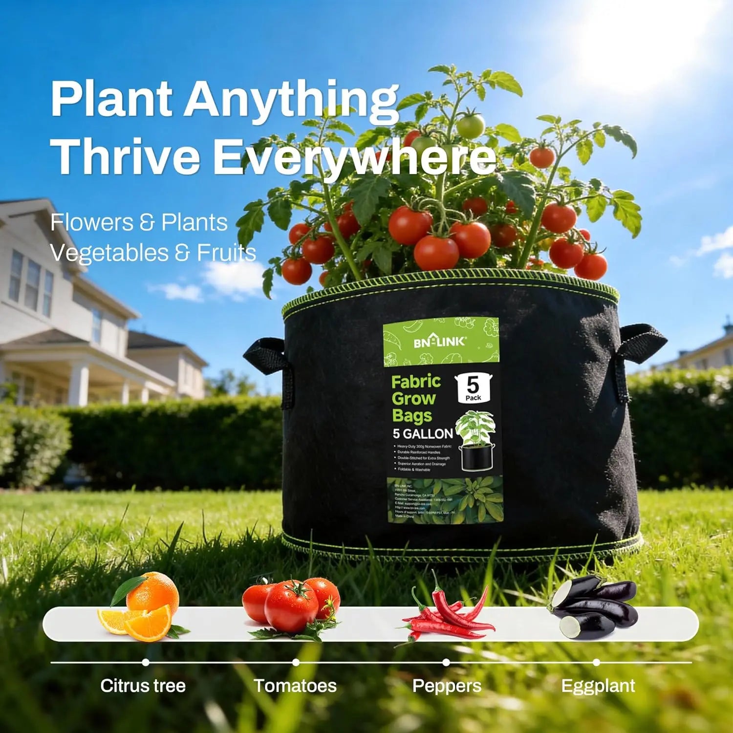 5-Pack 5 Gallon Fabric Grow Bags