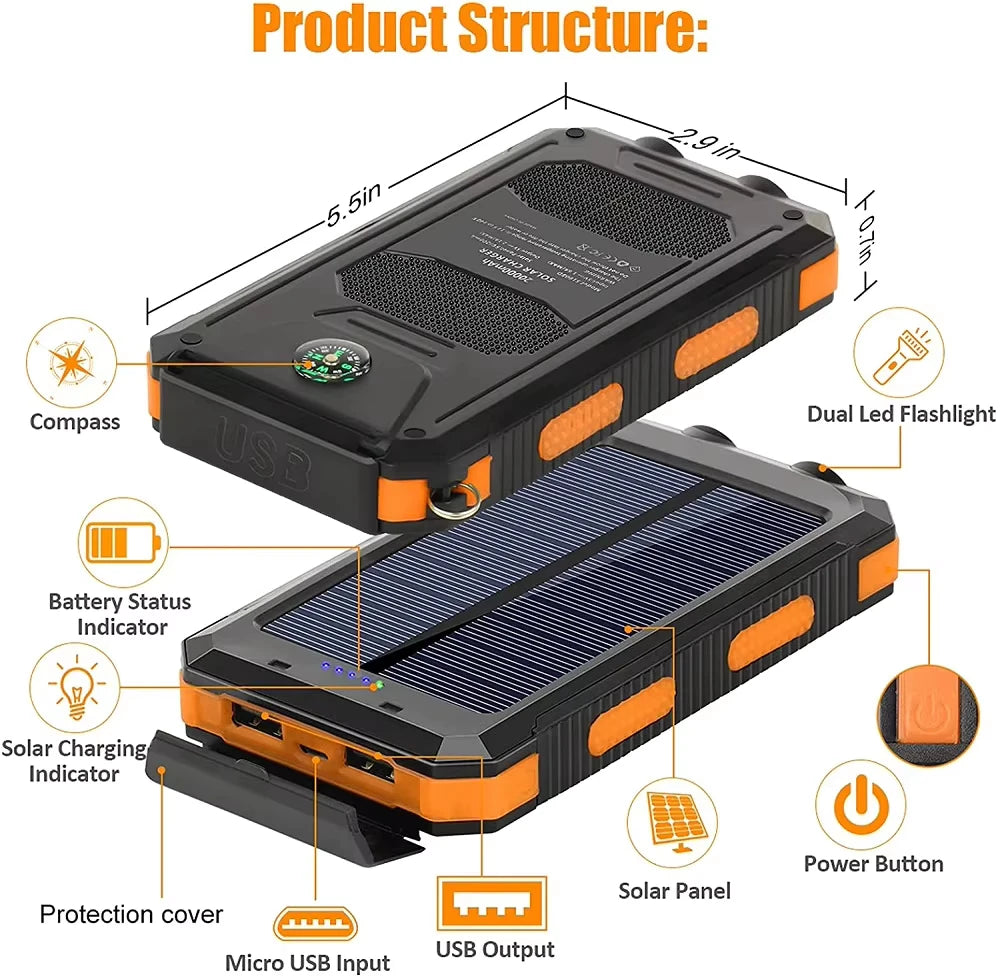 20000mAh Solar Power Bank with Compass & Light