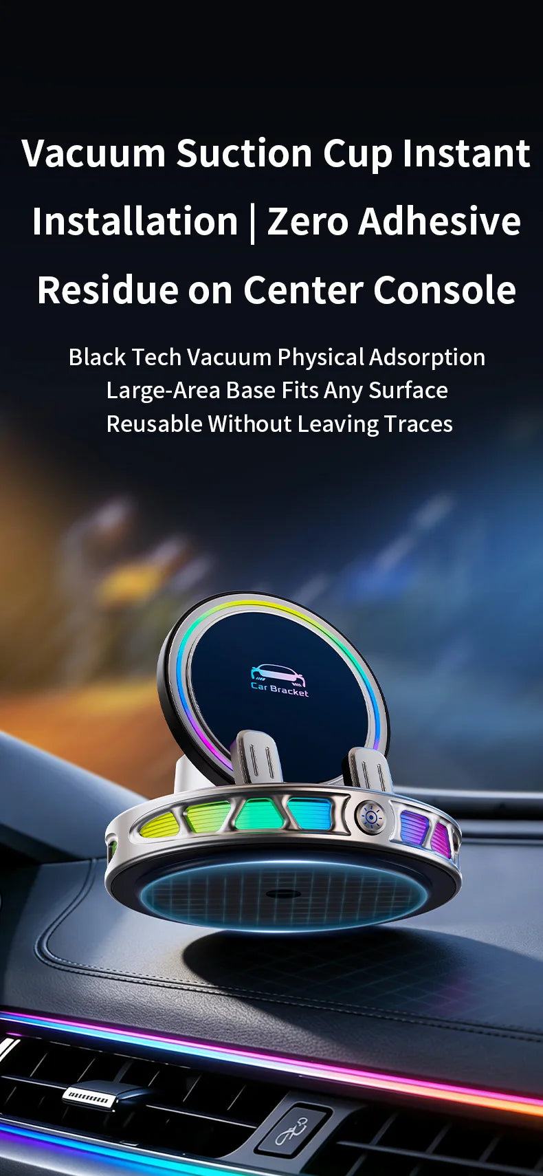 15W Auto-Clamping Wireless Car Charger with RGB Lights