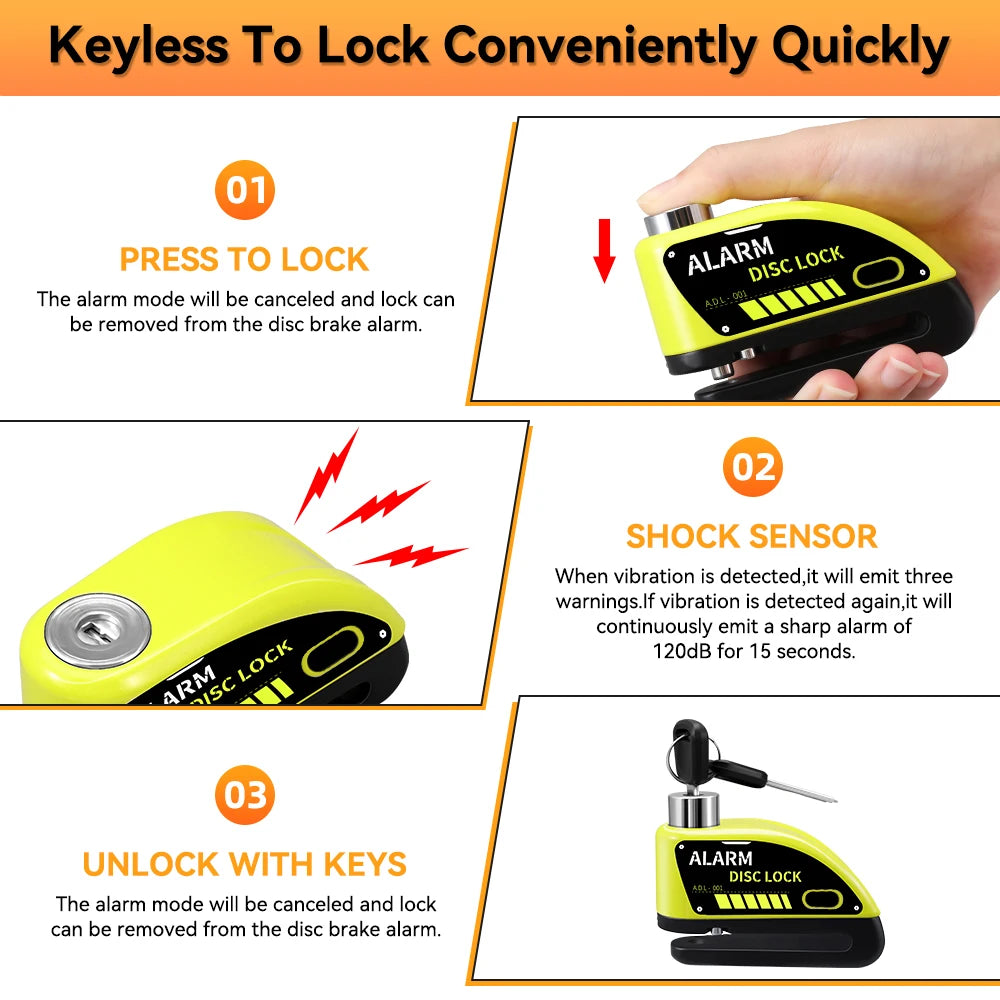 120dB Motorcycle Disc Brake Alarm Lock