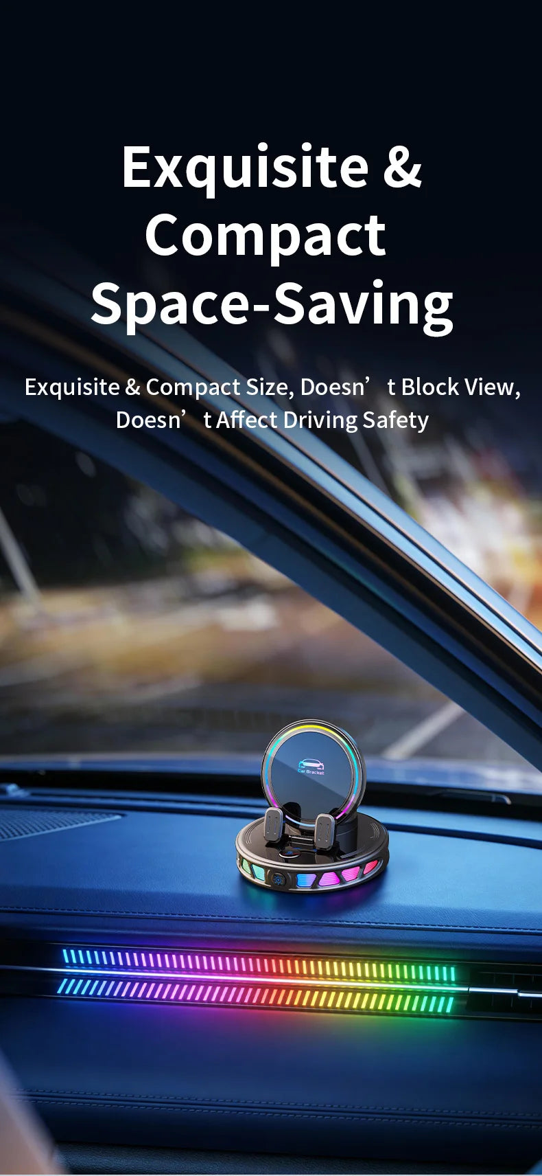15W Auto-Clamping Wireless Car Charger with RGB Lights