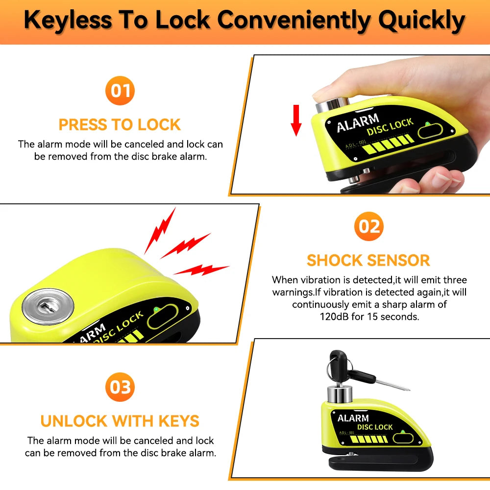 120dB Motorcycle Disc Brake Alarm Lock