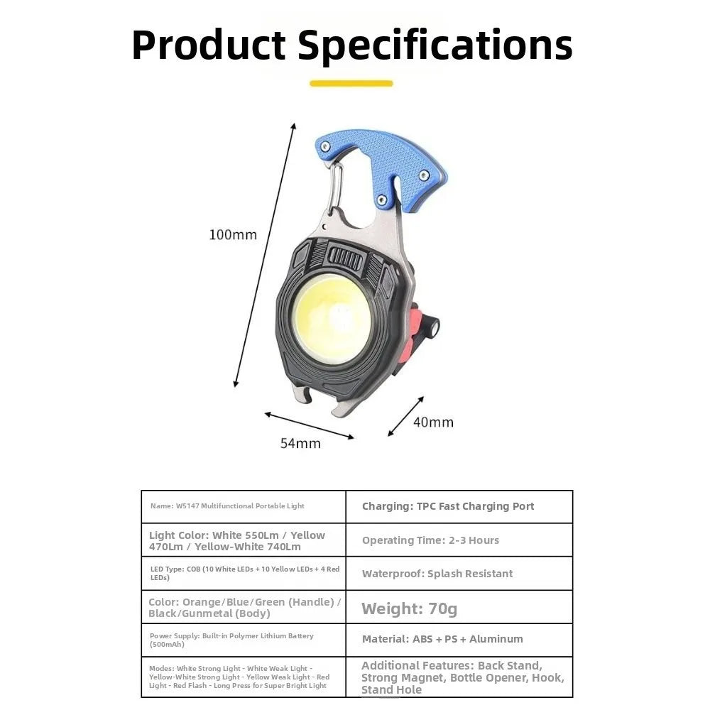 1600-Lumen COB Keychain Work Light & Multi-Tool