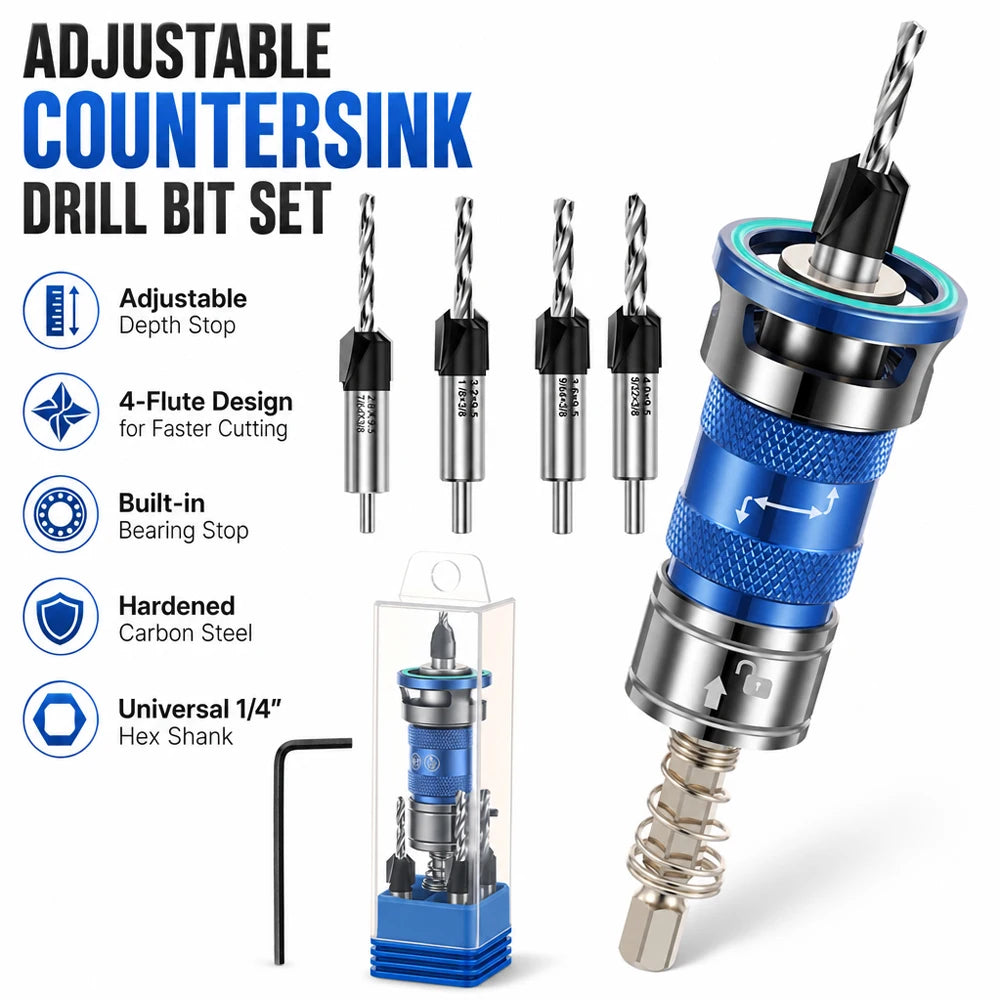Woodworking Adjustable Countersink Drill Bit with Depth Stop