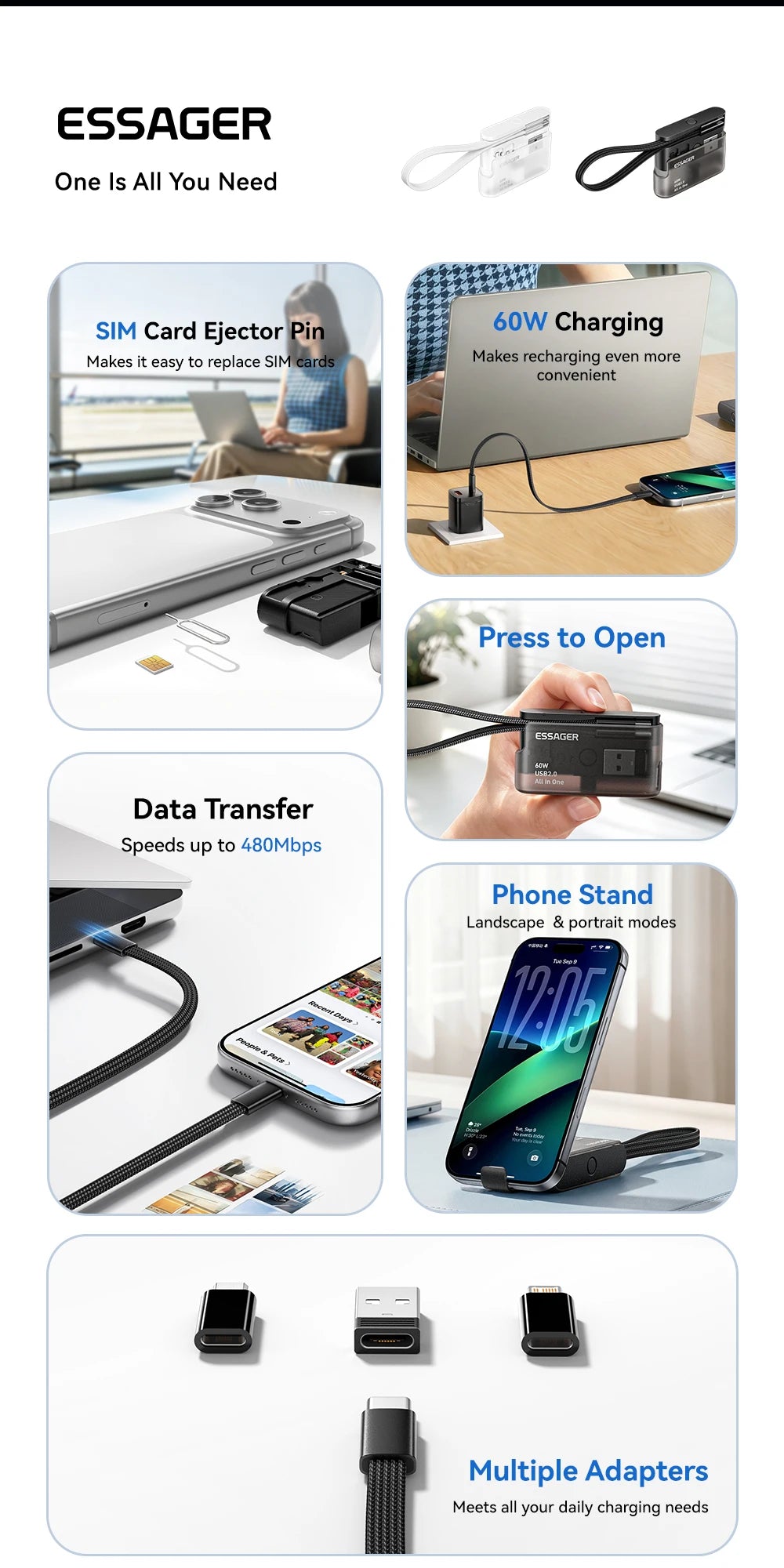 60W Universal Charging Cable Travel Kit & Storage Box