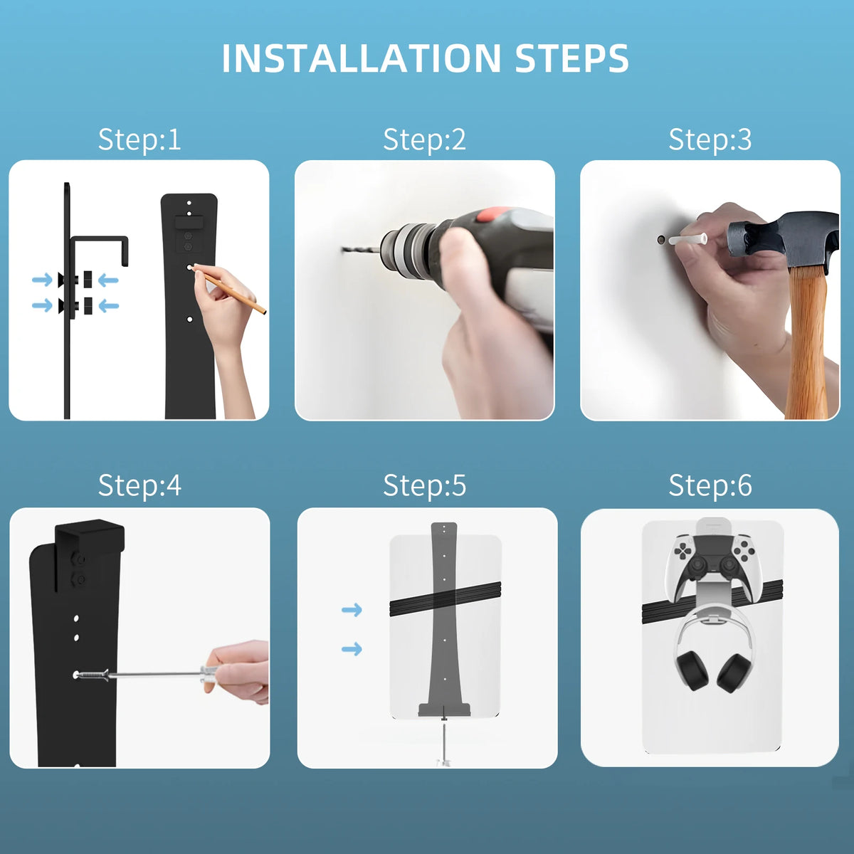 PS5 Slim Metal Wall Mount with Controller & Headset Holders