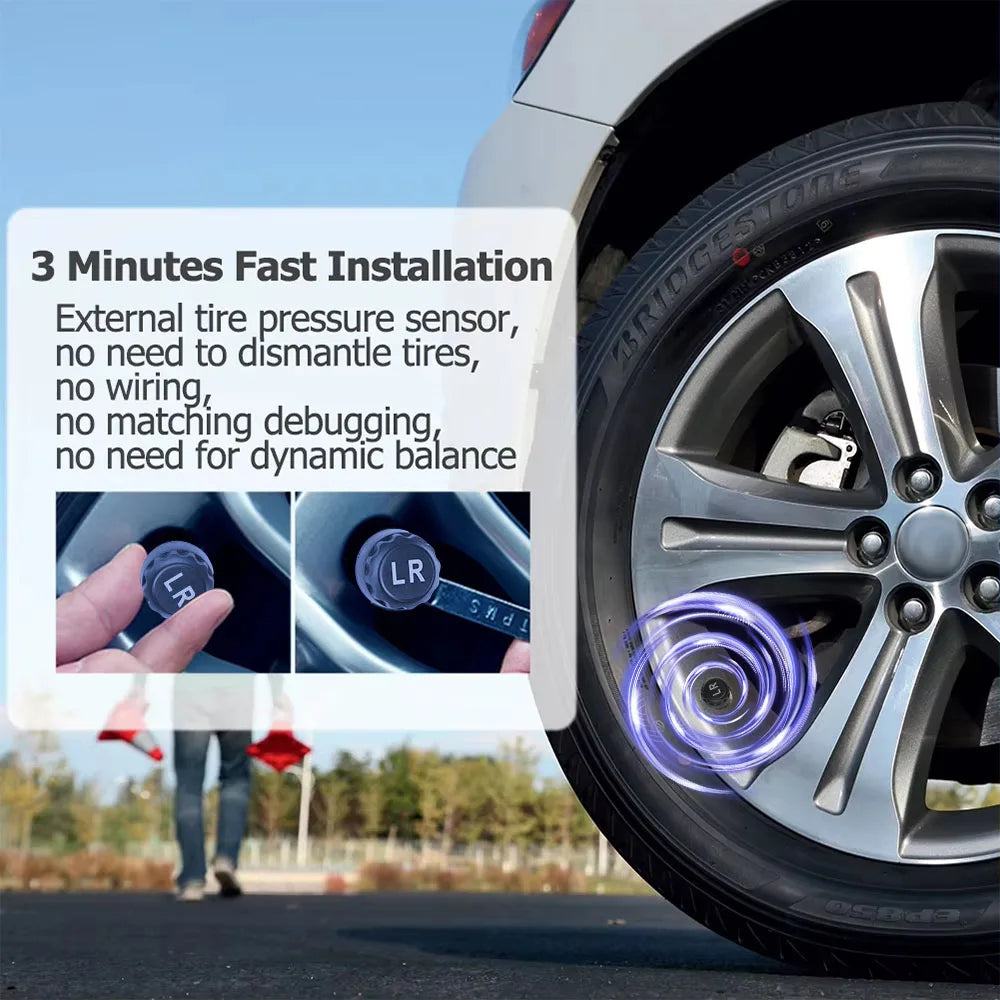 Wireless Car TPMS Tire Pressure Monitoring & Alarm System