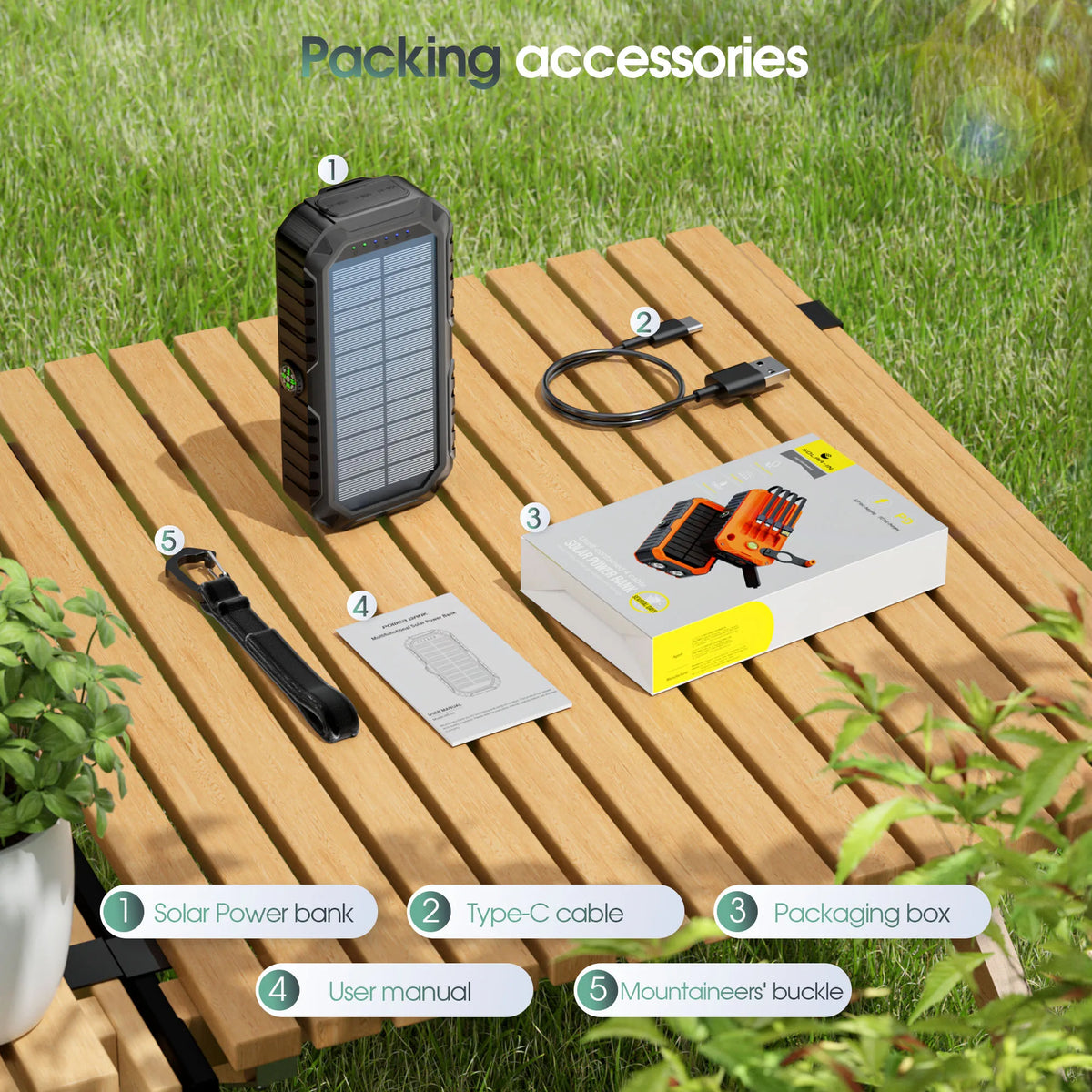 40,000mAh Solar Power Bank with Hand Crank & Built-In Cables