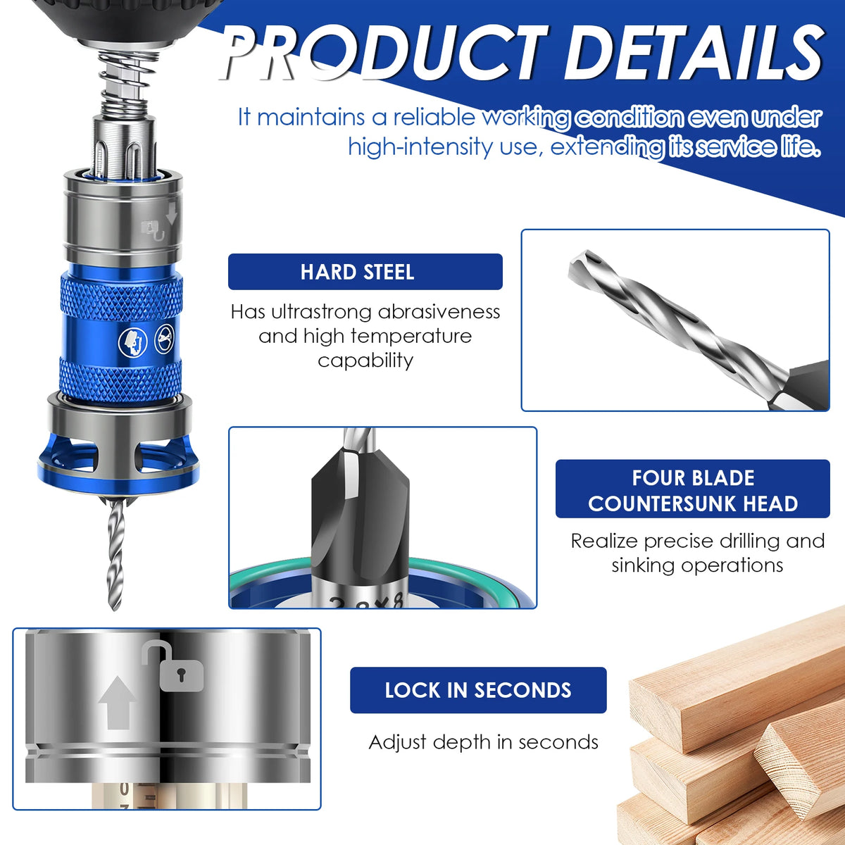 Woodworking Adjustable Countersink Drill Bit with Depth Stop