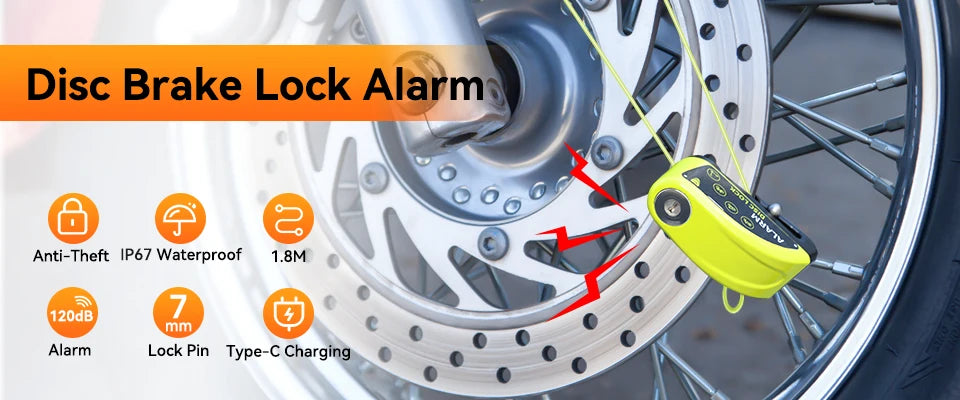 120dB Motorcycle Disc Brake Alarm Lock