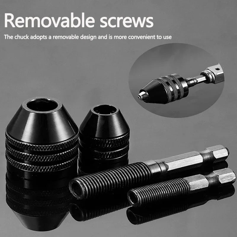 1/4" Hex Shank Keyless Drill Chuck Adapter (0.3mm–6.5mm Clamping Range)