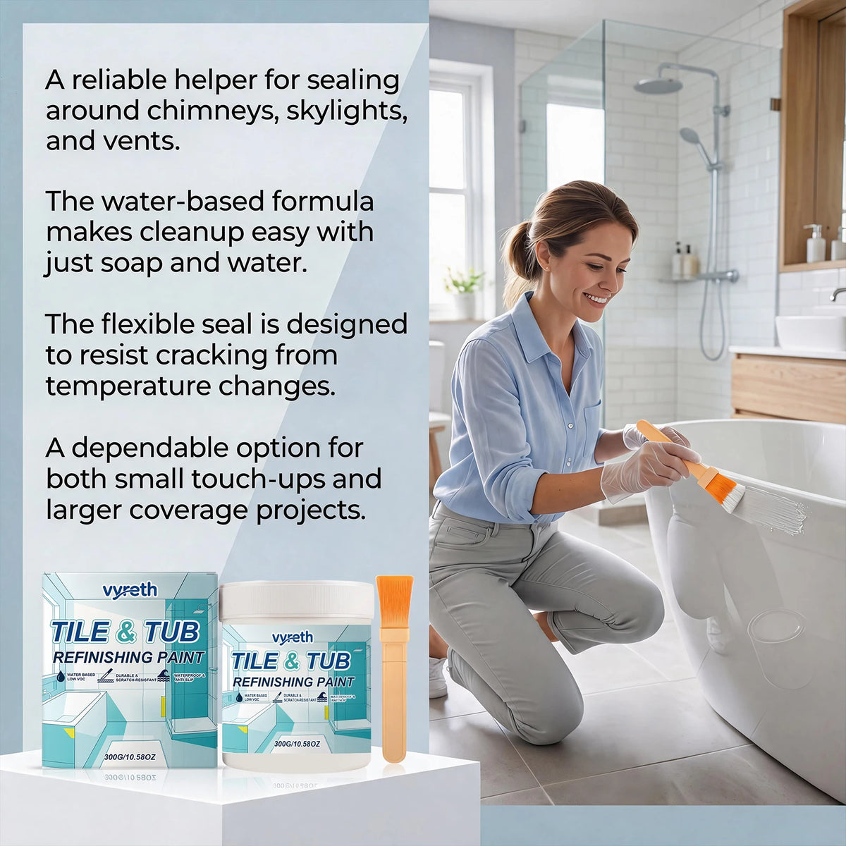 Tile & Tub Refinishing Paint – Waterproof Bathtub, Sink & Tile Repair Coating (10.6 oz)