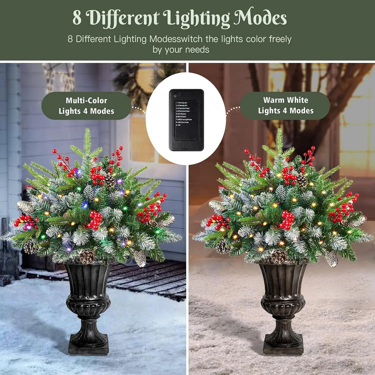2-Pack Pre-Lit Christmas Urn Fillers with Remote Control