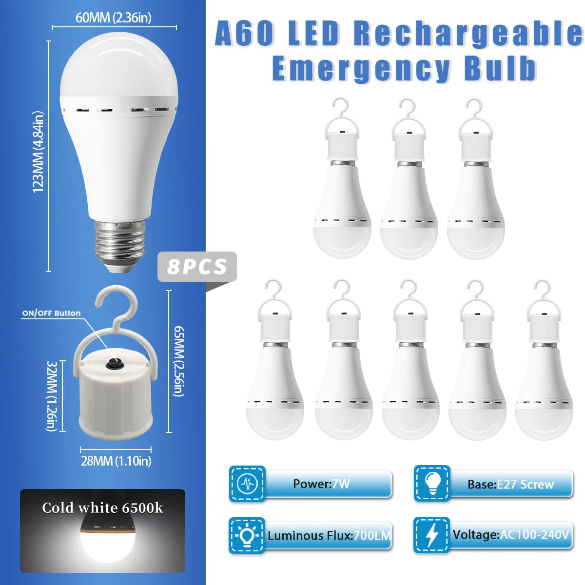 A60 E27 Rechargeable Emergency LED Bulbs