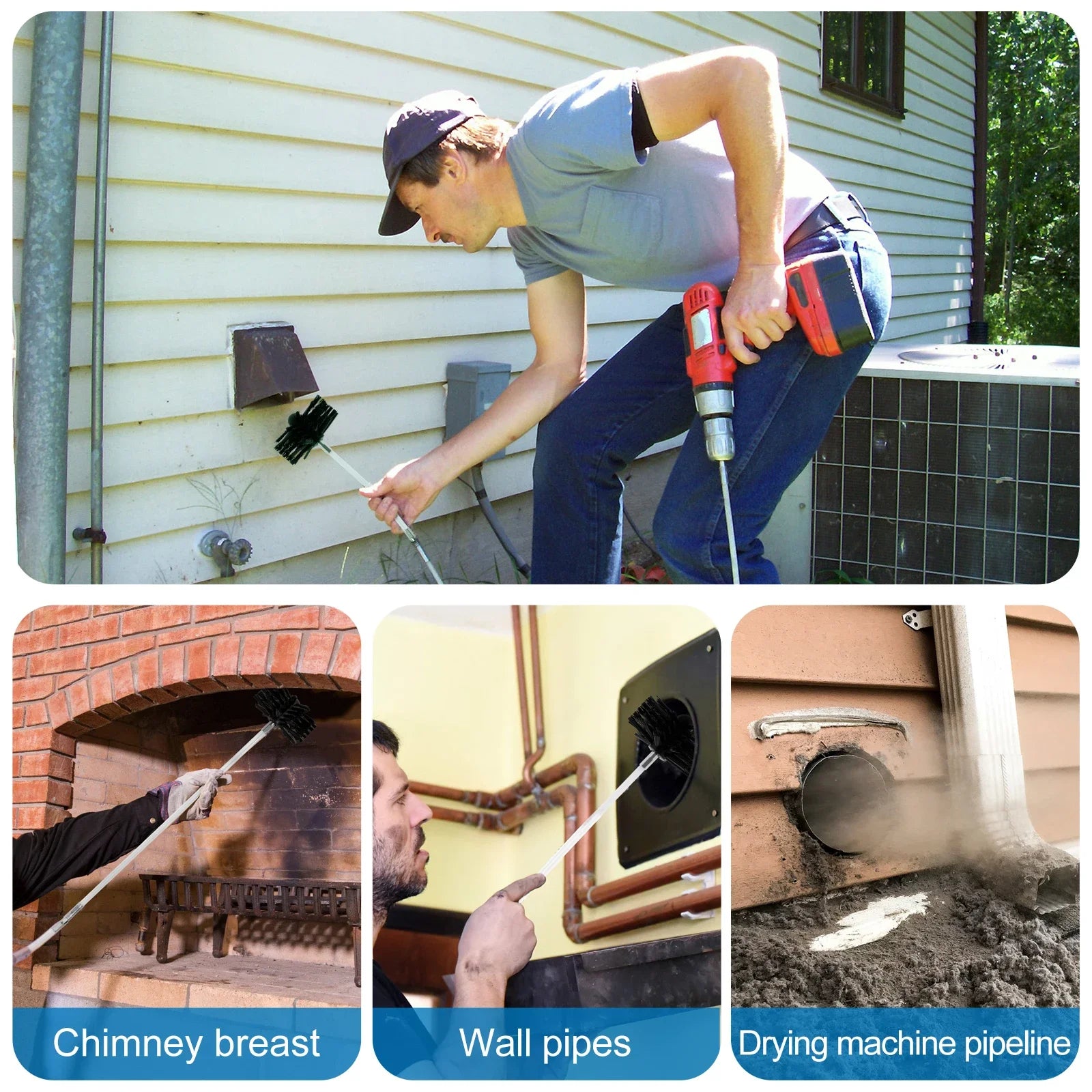 Extendable Chimney Cleaning Brush & Flexible Rod Kit