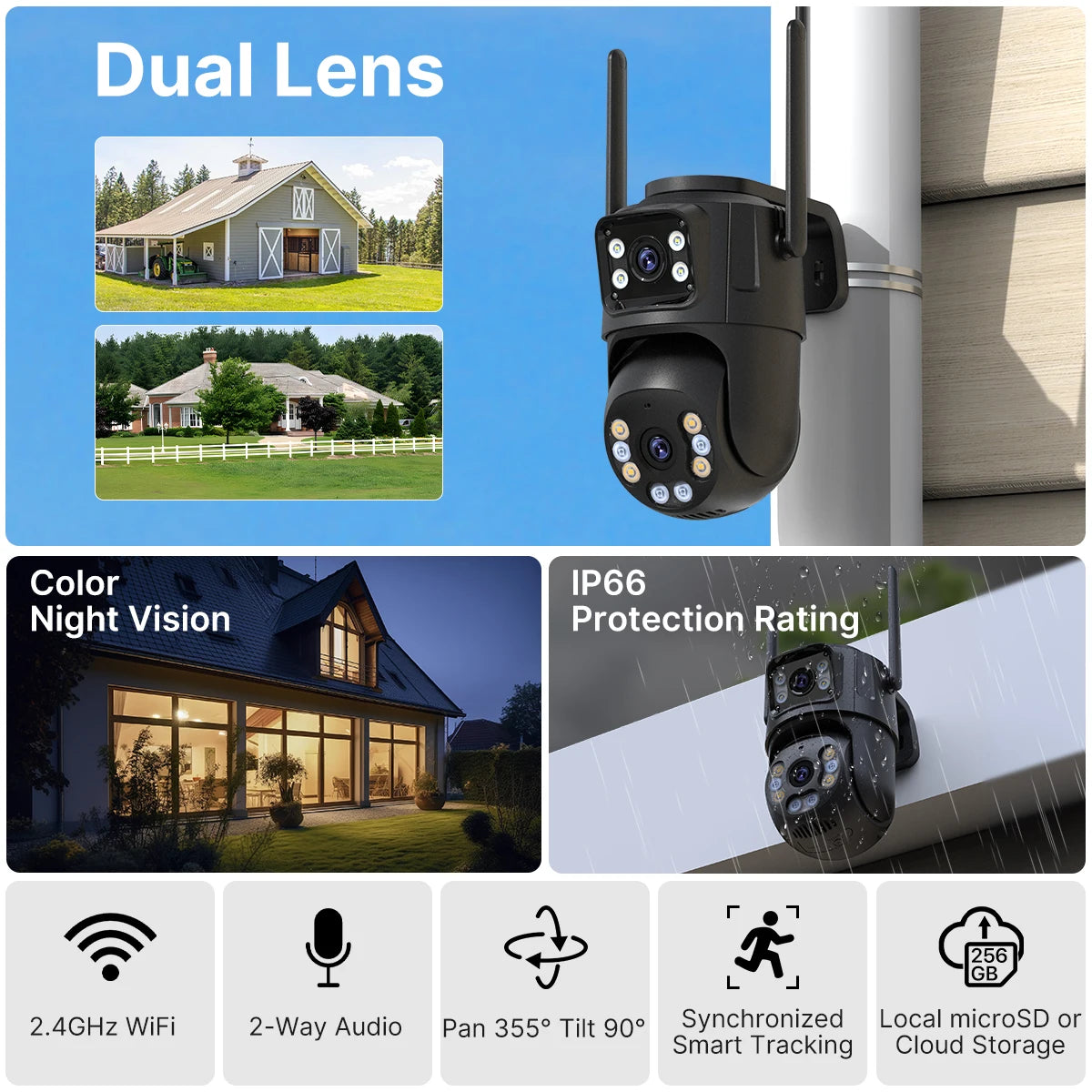 8MP Dual-Lens Outdoor PTZ WiFi Security Camera