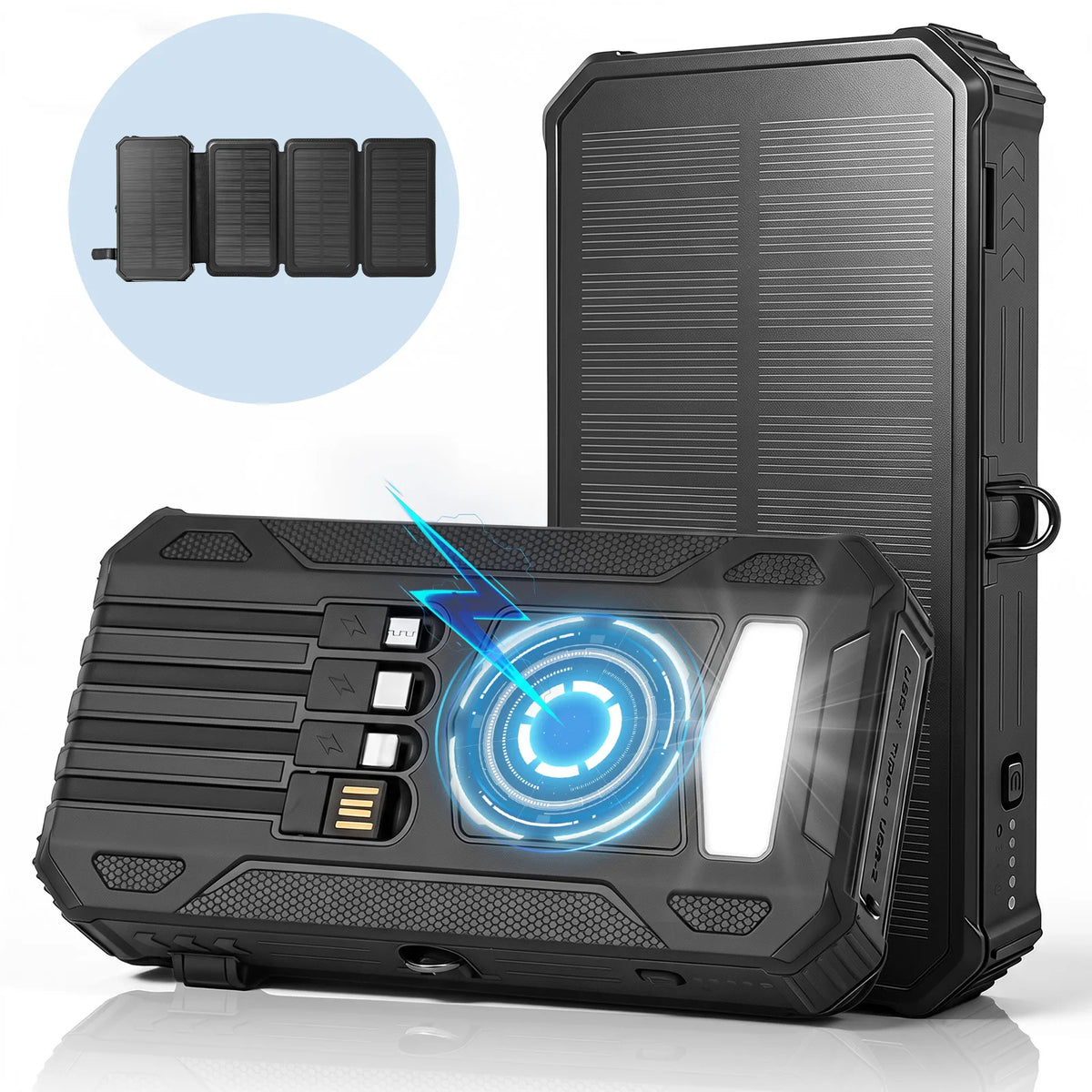48,000mAh Solar Power Bank with 4 Panels & Wireless Charging