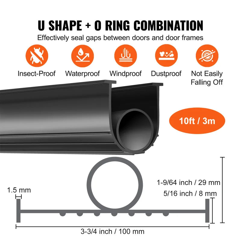 U+O Shaped Garage Door Bottom Weather Seal
