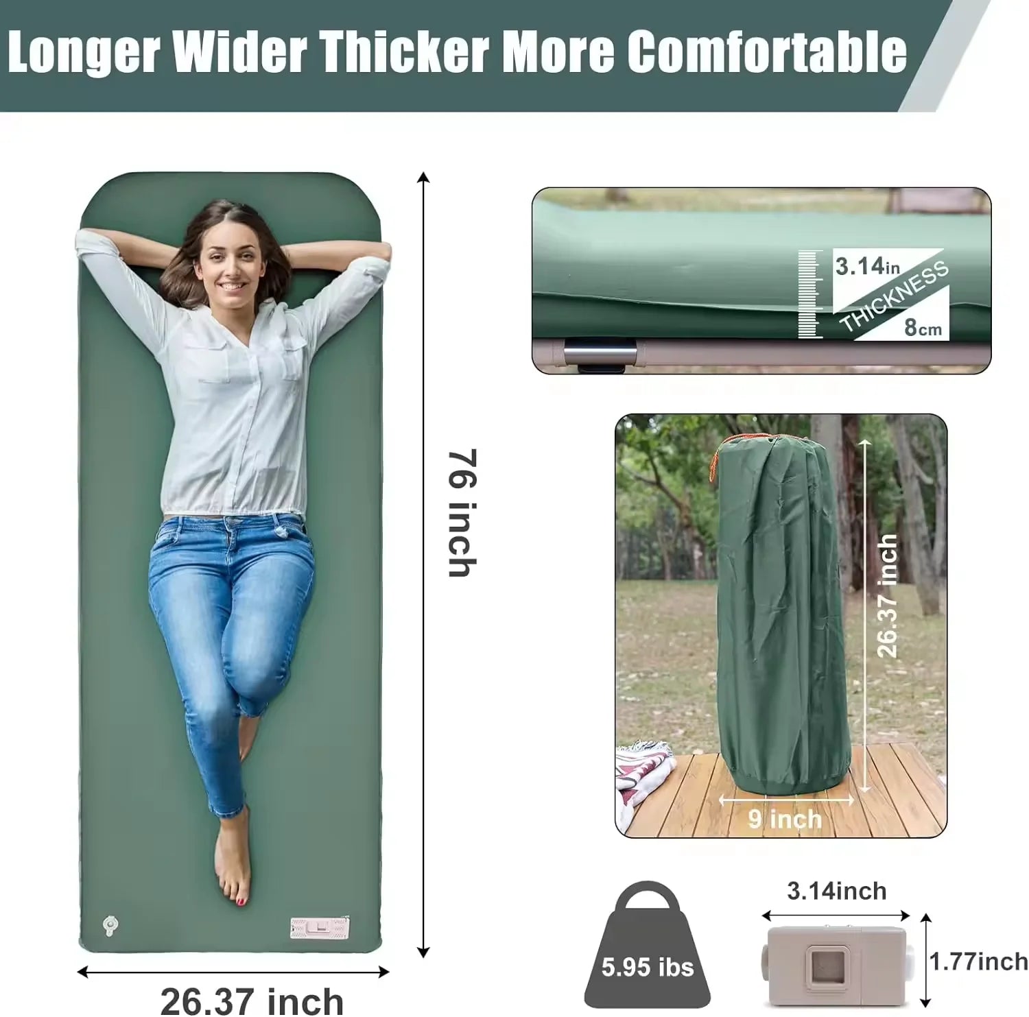 Self-Inflating Memory Foam Camping Mattress with Pillow