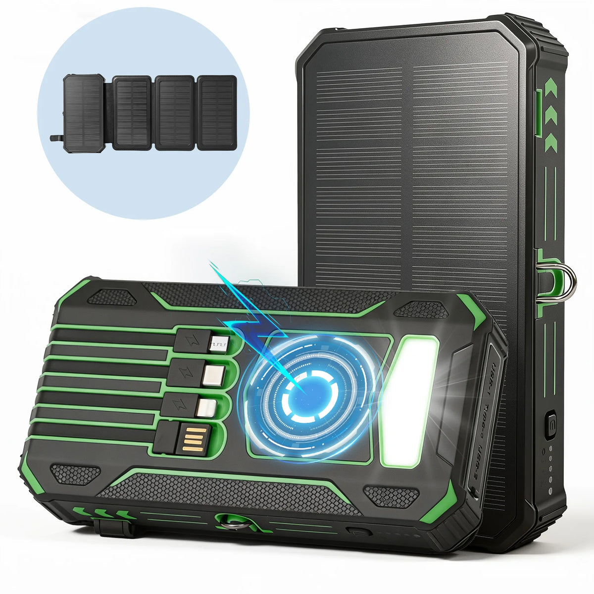 48,000mAh Solar Power Bank with 4 Panels & Wireless Charging