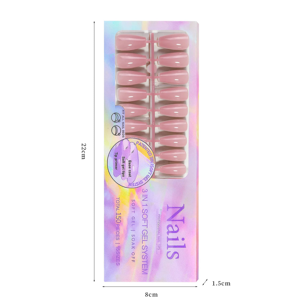 150 piezas de uñas postizas almendradas color nude – estilo ballet