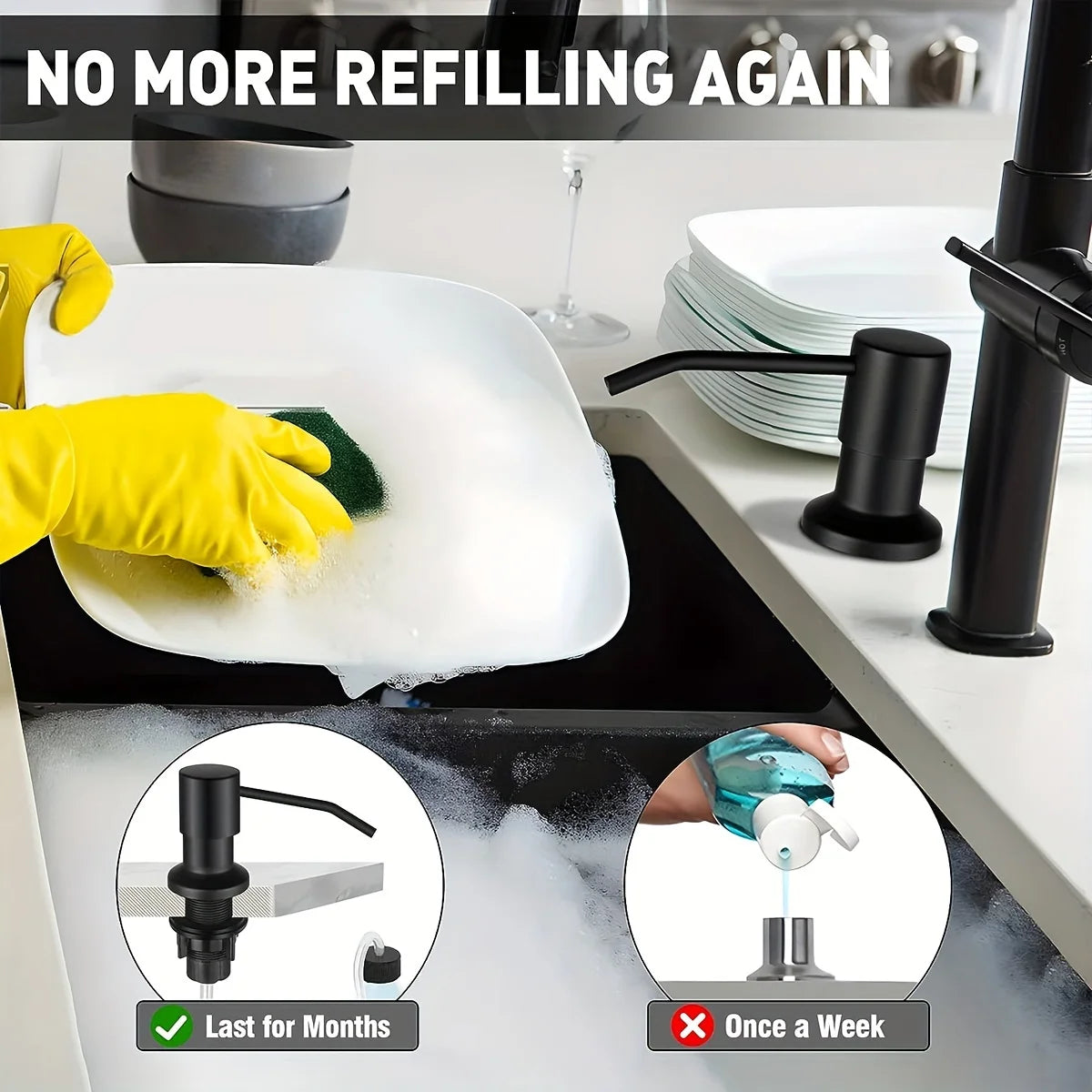 Built-In Kitchen Sink Soap Dispenser with Extension Tube