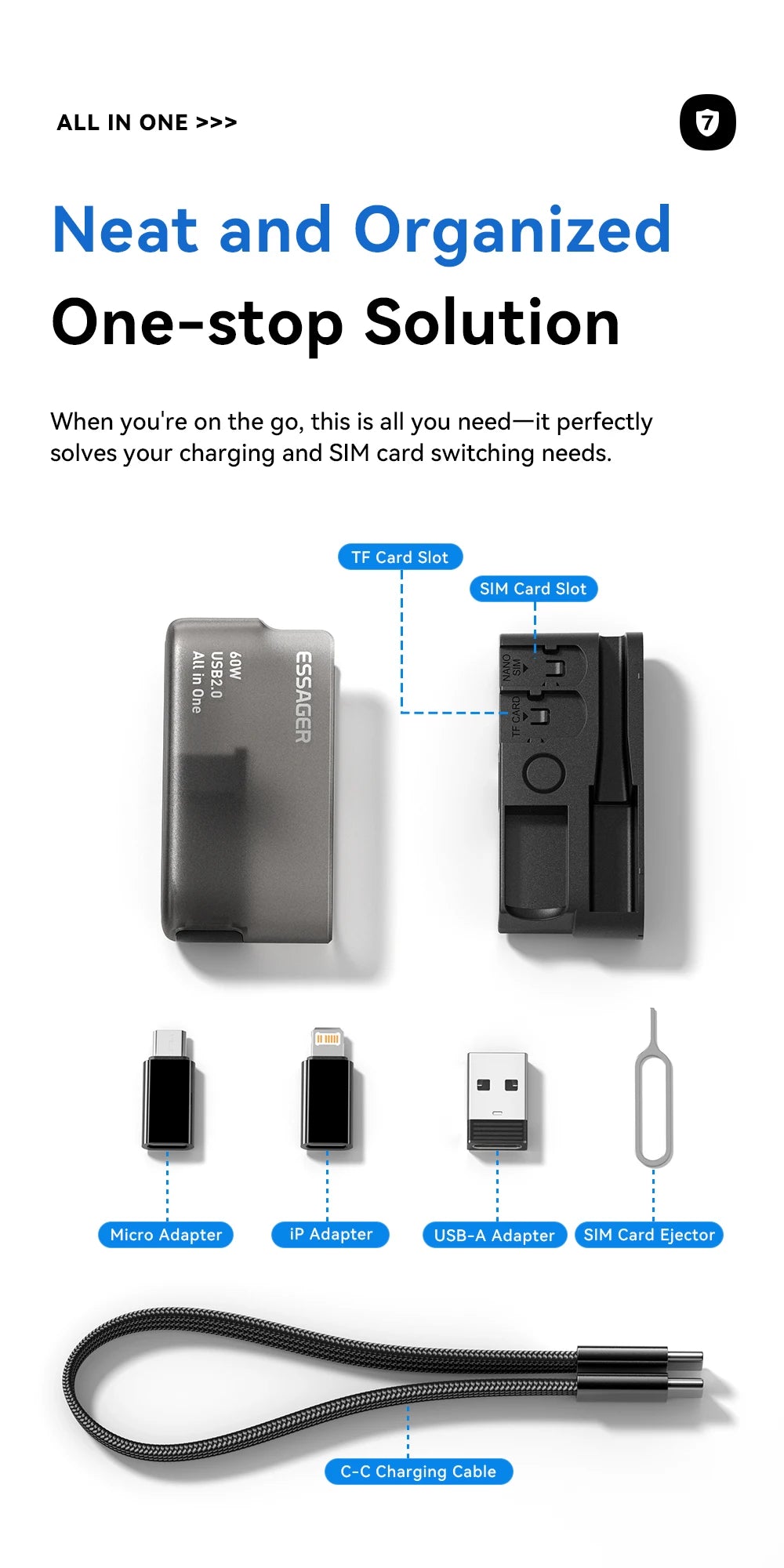 60W Universal Charging Cable Travel Kit & Storage Box
