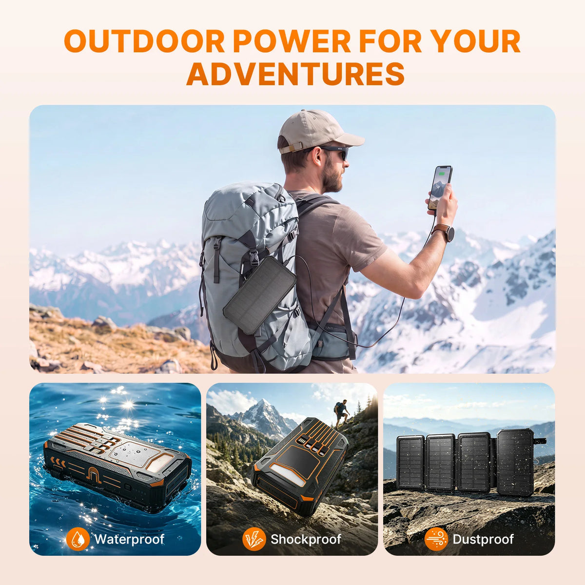 48,000mAh Solar Power Bank with 4 Panels & Wireless Charging
