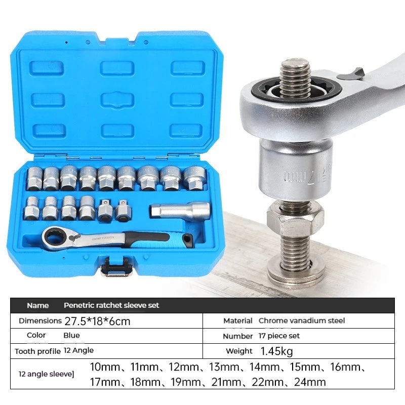 Pass-Through Ratchet Socket Wrench Set