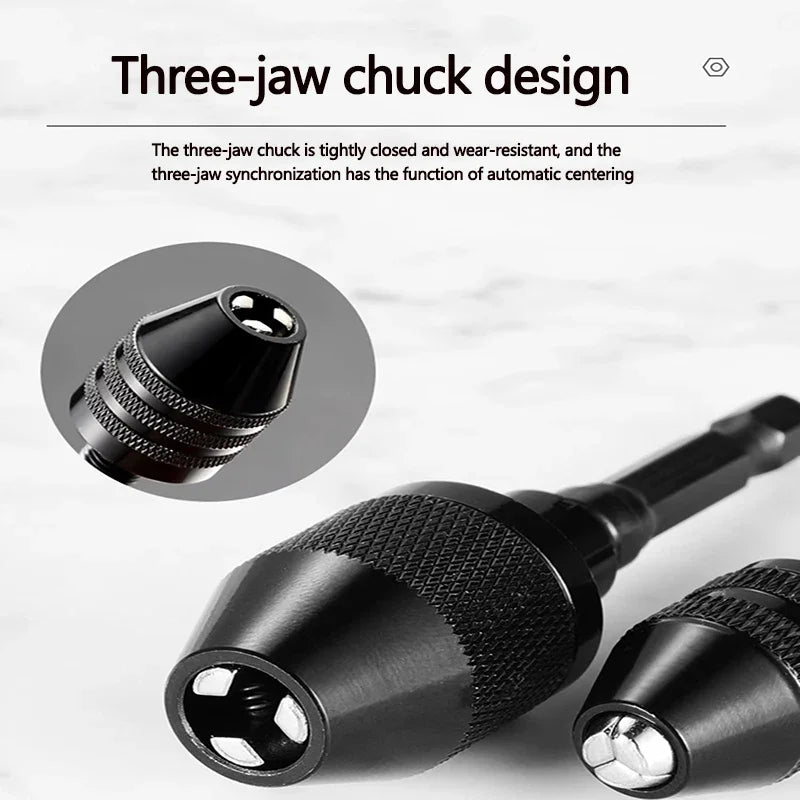 1/4" Hex Shank Keyless Drill Chuck Adapter (0.3mm–6.5mm Clamping Range)