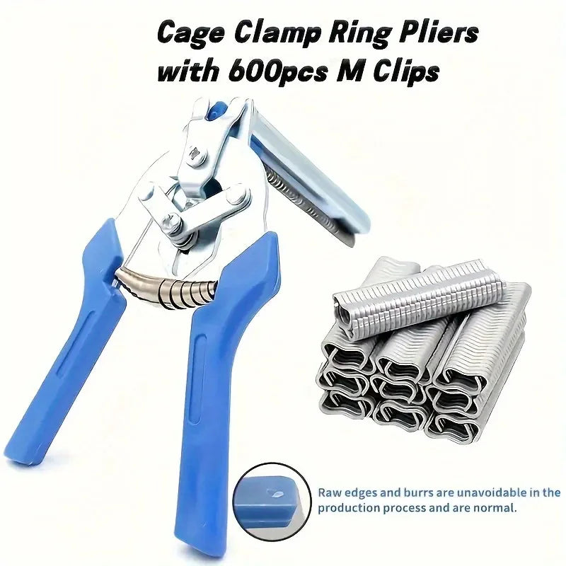 Heavy-Duty Hog Ring Pliers Kit with 600 Clips
