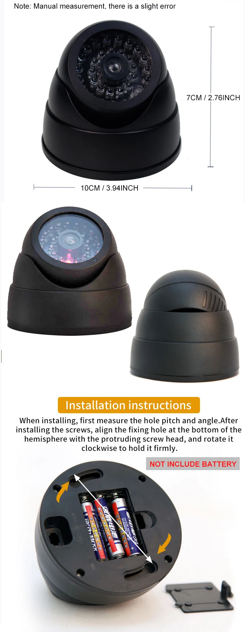 Dummy Dome Security Camera with Red LED Light