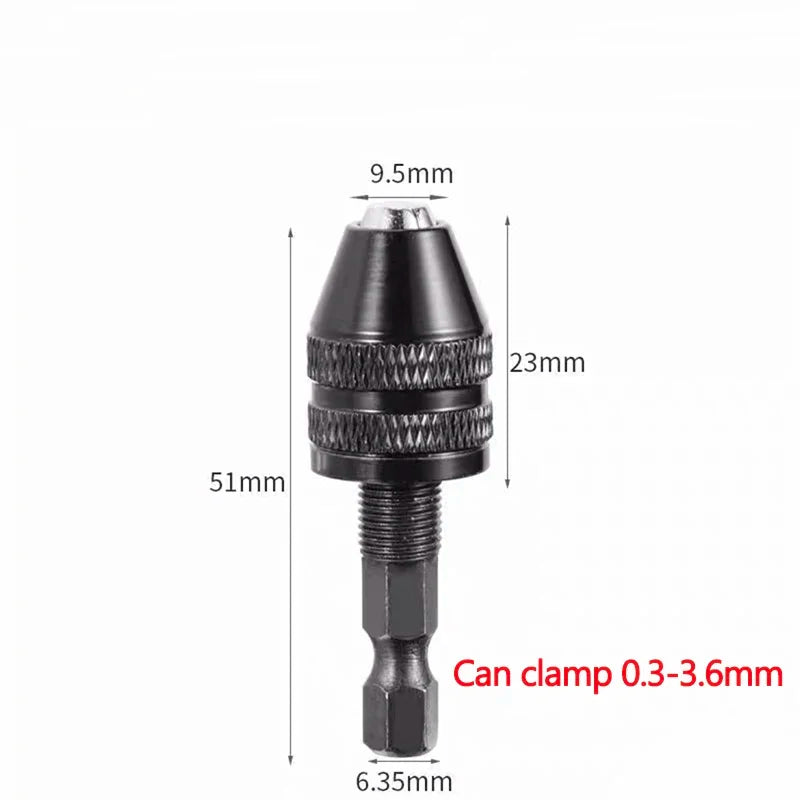 1/4" Hex Shank Keyless Drill Chuck Adapter (0.3mm–6.5mm Clamping Range)