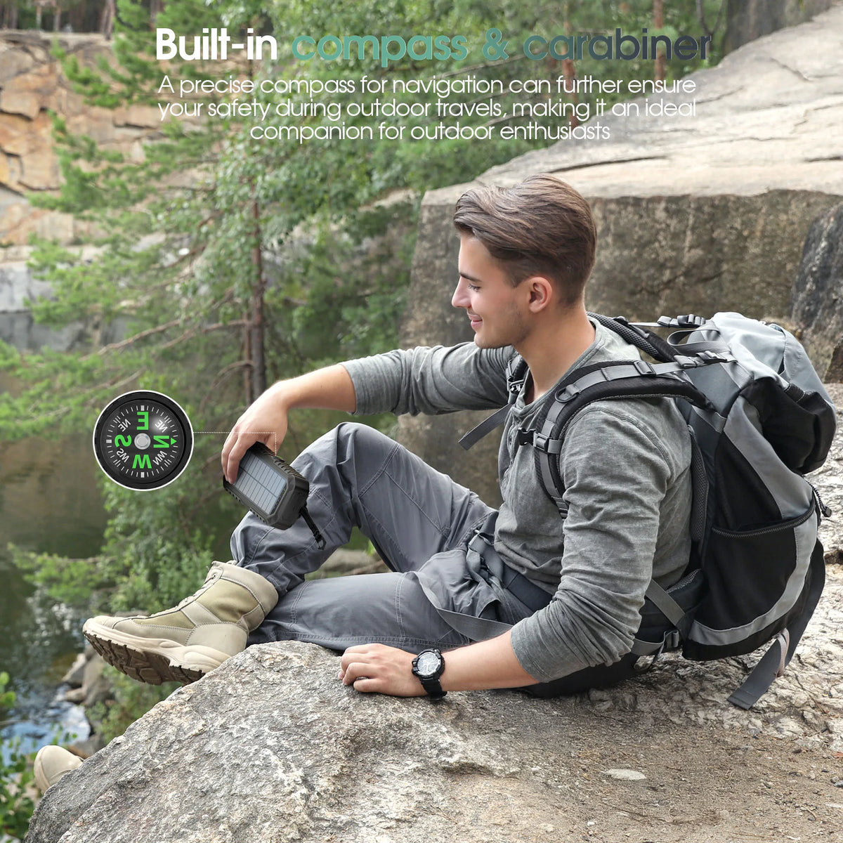 40,000mAh Solar Power Bank with Hand Crank & Built-In Cables